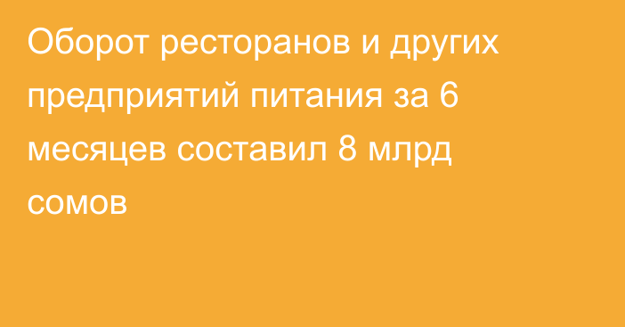 Оборот ресторанов и других предприятий питания за 6 месяцев составил 8 млрд сомов