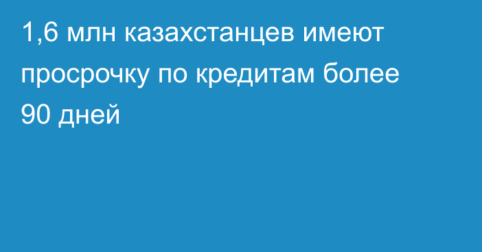 1,6 млн казахстанцев имеют просрочку по кредитам более 90 дней