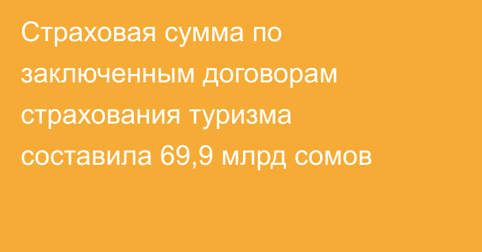 Страховая сумма по заключенным договорам страхования туризма составила 69,9 млрд сомов