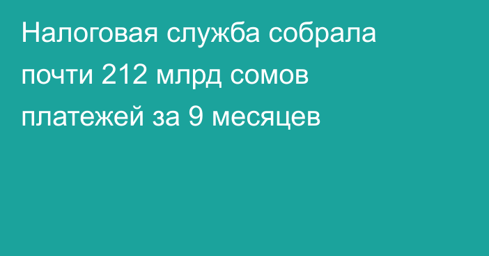 Налоговая служба собрала почти 212 млрд сомов платежей за 9 месяцев