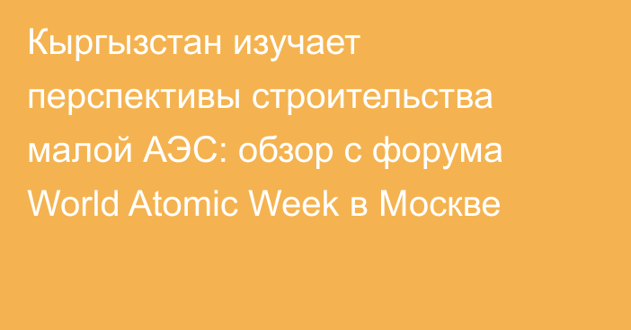 Кыргызстан изучает перспективы строительства малой АЭС: обзор с форума World Atomic Week в Москве