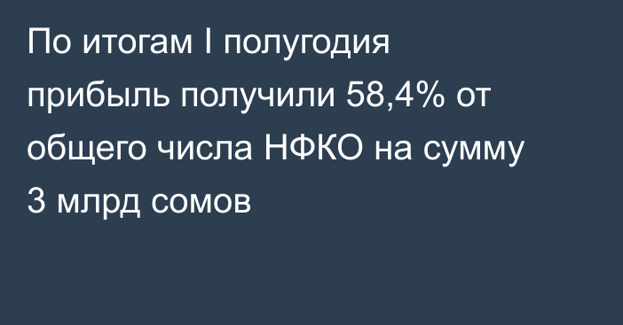 По итогам I полугодия прибыль получили 58,4% от общего числа НФКО на сумму 3 млрд сомов