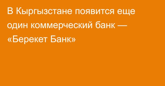 В Кыргызстане появится еще один коммерческий банк — «Берекет Банк»