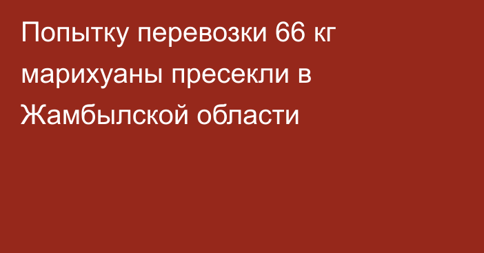Попытку перевозки 66 кг марихуаны пресекли в Жамбылской области