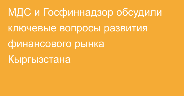 МДС и Госфиннадзор обсудили ключевые вопросы развития финансового рынка Кыргызстана