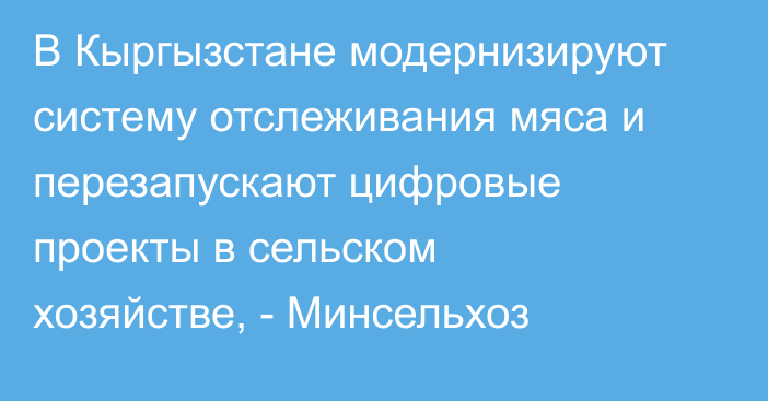 В Кыргызстане модернизируют систему отслеживания мяса и перезапускают цифровые проекты в сельском хозяйстве, - Минсельхоз