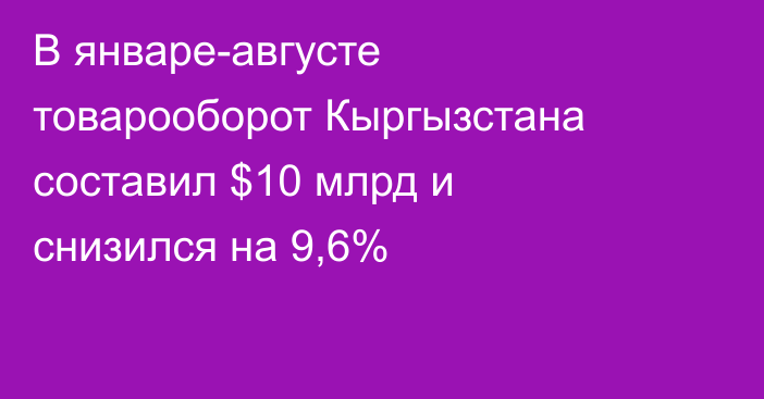 В январе-августе товарооборот Кыргызстана составил $10 млрд и снизился на 9,6%