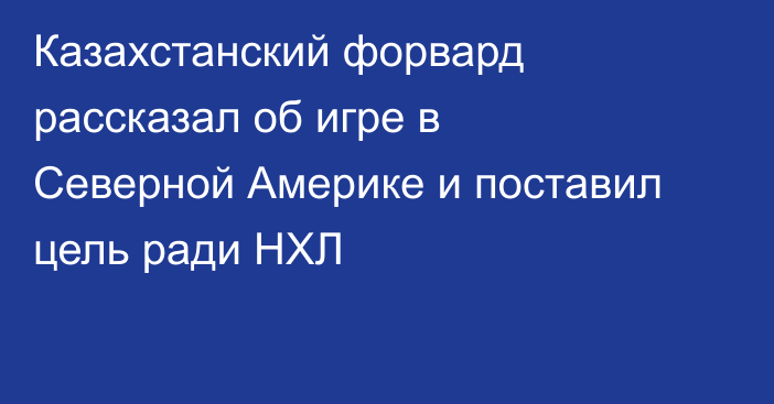 Казахстанский форвард рассказал об игре в Северной Америке и поставил цель ради НХЛ
