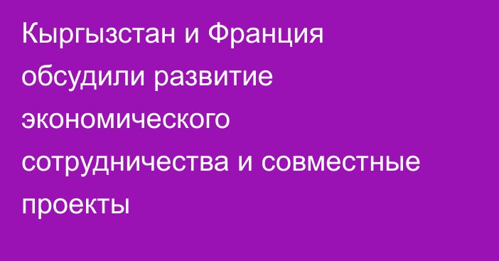 Кыргызстан и Франция обсудили развитие экономического сотрудничества и совместные проекты