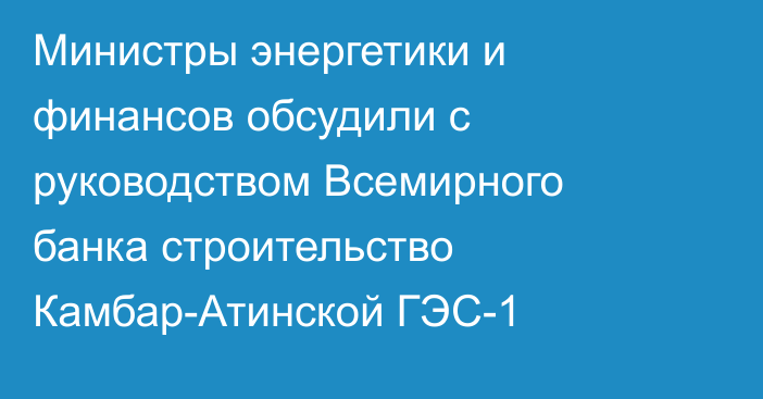 Министры энергетики и финансов обсудили с руководством Всемирного банка строительство Камбар-Атинской ГЭС-1