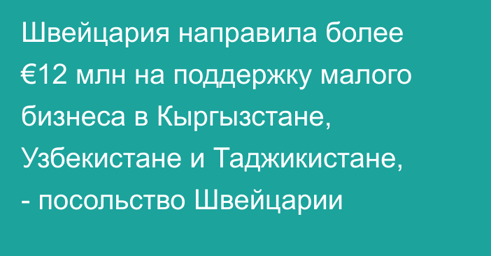 Швейцария направила более €12 млн на поддержку малого бизнеса в Кыргызстане, Узбекистане и Таджикистане, - посольство Швейцарии