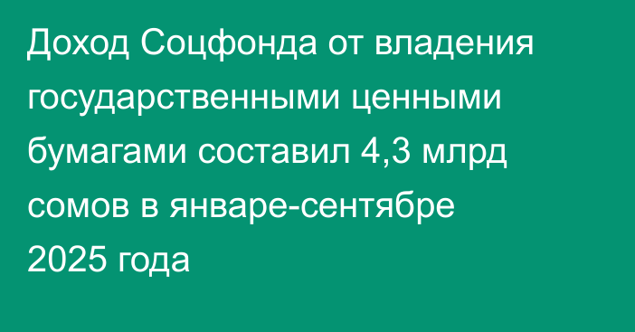Доход Соцфонда от владения государственными ценными бумагами составил 4,3 млрд сомов в январе-сентябре 2025 года