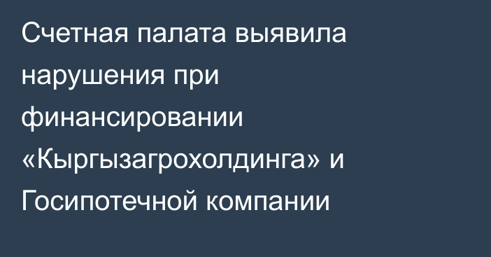 Счетная палата выявила нарушения при финансировании «Кыргызагрохолдинга» и Госипотечной компании