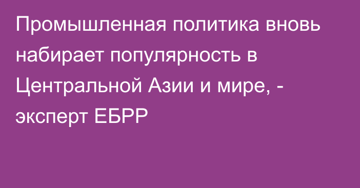 Промышленная политика вновь набирает популярность в Центральной Азии и мире, - эксперт ЕБРР 