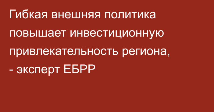 Гибкая внешняя политика повышает инвестиционную привлекательность региона, - эксперт ЕБРР 