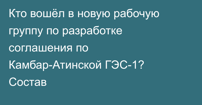 Кто вошёл в новую рабочую группу по разработке соглашения по Камбар-Атинской ГЭС-1? Состав