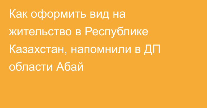 Как оформить вид на жительство в Республике Казахстан, напомнили в ДП области Абай