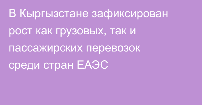 В Кыргызстане зафиксирован рост как грузовых, так и пассажирских перевозок среди стран ЕАЭС