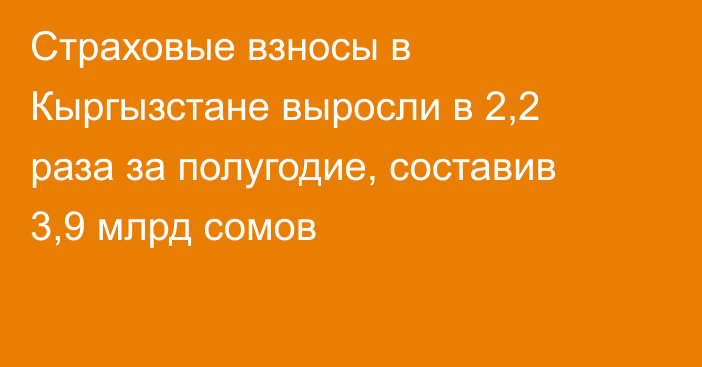 Страховые взносы в Кыргызстане выросли в 2,2 раза за полугодие, составив 3,9 млрд сомов