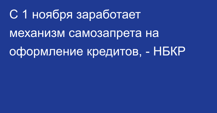 С 1 ноября заработает механизм самозапрета на оформление кредитов, - НБКР