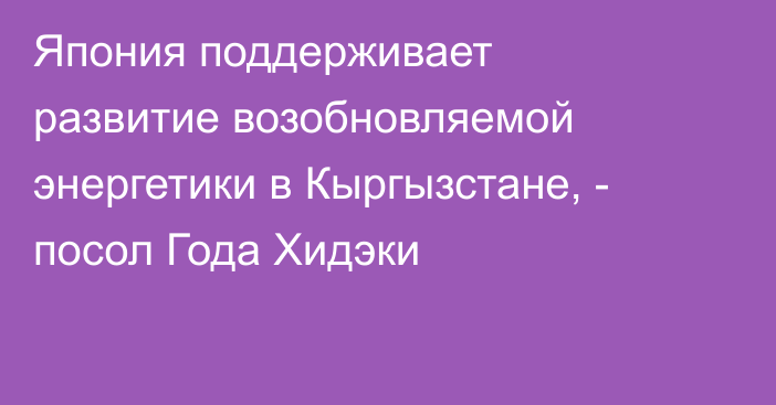 Япония поддерживает развитие возобновляемой энергетики в Кыргызстане, - посол Года Хидэки