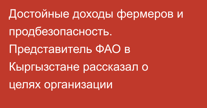 Достойные доходы фермеров и продбезопасность. Представитель ФАО в Кыргызстане рассказал о целях организации