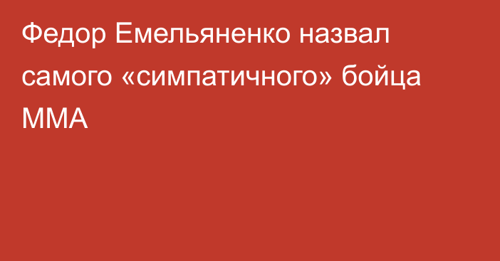 Федор Емельяненко назвал самого «симпатичного» бойца ММА