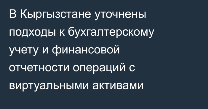 В Кыргызстане уточнены подходы к бухгалтерскому учету и финансовой отчетности операций с виртуальными активами