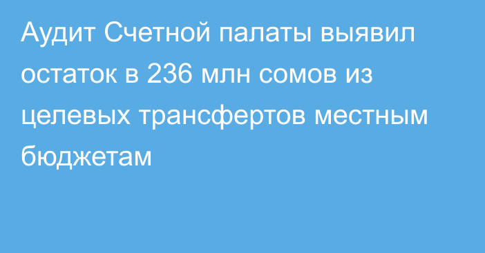 Аудит Счетной палаты выявил остаток в 236 млн сомов из целевых трансфертов местным бюджетам