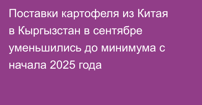 Поставки картофеля из Китая в Кыргызстан в сентябре уменьшились до минимума с начала 2025 года