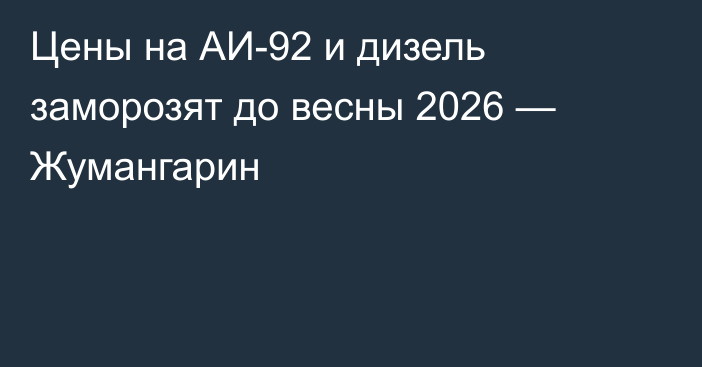 Цены на АИ-92 и дизель заморозят до весны 2026 — Жумангарин