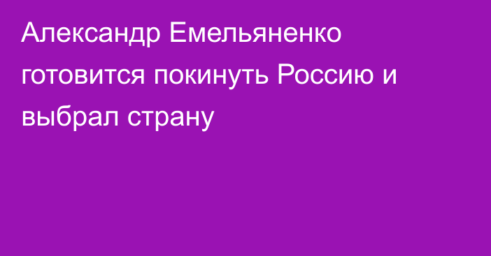 Александр Емельяненко готовится покинуть Россию и выбрал страну