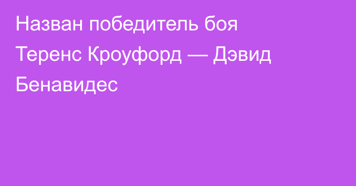 Назван победитель боя Теренс Кроуфорд — Дэвид Бенавидес
