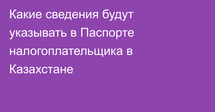 Какие сведения будут указывать в Паспорте налогоплательщика в Казахстане