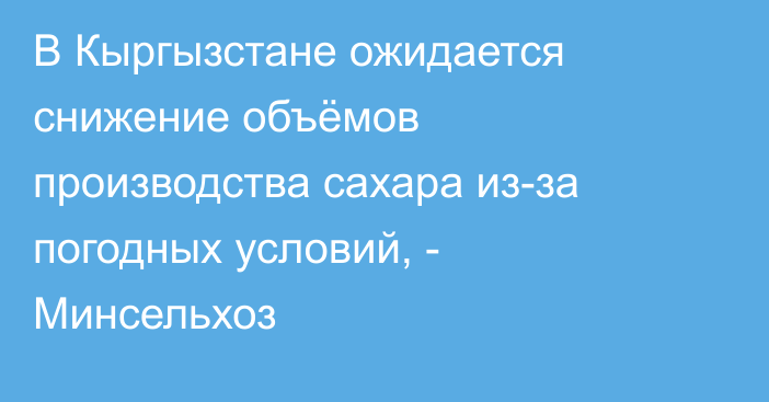 В Кыргызстане ожидается снижение объёмов производства сахара из-за погодных условий, - Минсельхоз