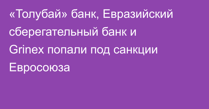 «Толубай» банк, Евразийский сберегательный банк и Grinex попали под санкции Евросоюза