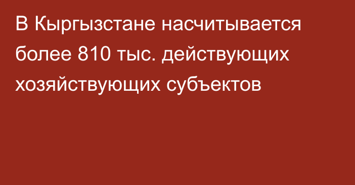 В Кыргызстане насчитывается более 810 тыс. действующих хозяйствующих субъектов