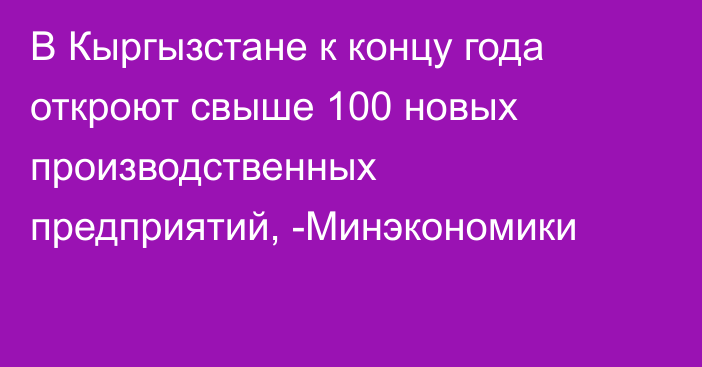 В Кыргызстане к концу года откроют свыше 100 новых производственных предприятий, -Минэкономики