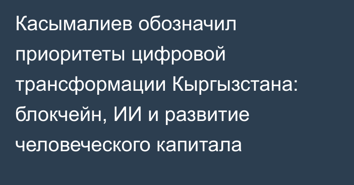 Касымалиев обозначил приоритеты цифровой трансформации Кыргызстана: блокчейн, ИИ и развитие человеческого капитала