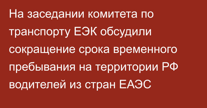 На заседании комитета по транспорту ЕЭК обсудили сокращение срока временного пребывания на территории РФ водителей из стран ЕАЭС