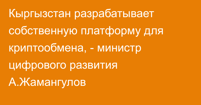 Кыргызстан разрабатывает собственную платформу для криптообмена, - министр цифрового развития А.Жамангулов