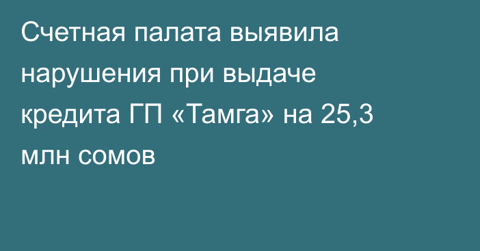 Счетная палата выявила нарушения при выдаче кредита ГП «Тамга» на 25,3 млн сомов