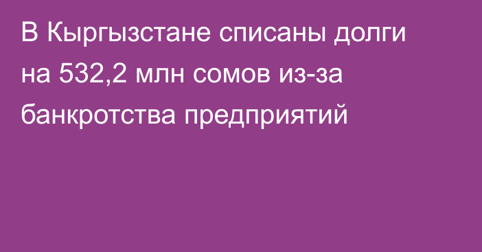 В Кыргызстане списаны долги на 532,2 млн сомов из-за банкротства предприятий