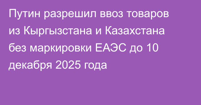 Путин разрешил ввоз товаров из Кыргызстана и Казахстана без маркировки ЕАЭС до 10 декабря 2025 года