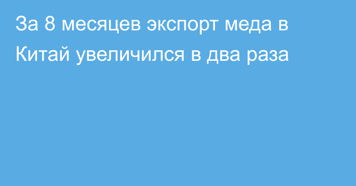 За 8 месяцев экспорт меда в Китай увеличился в два раза 