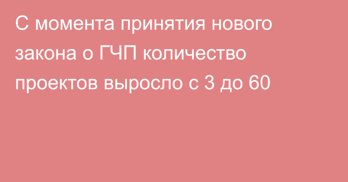 С момента принятия нового закона о ГЧП количество проектов выросло с 3 до 60