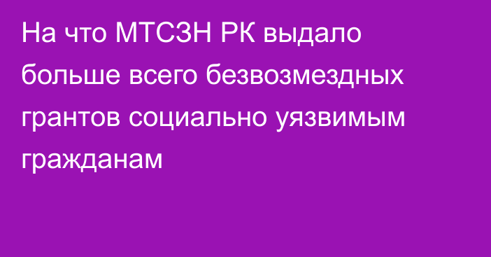 На что МТСЗН РК выдало больше всего безвозмездных грантов социально уязвимым гражданам