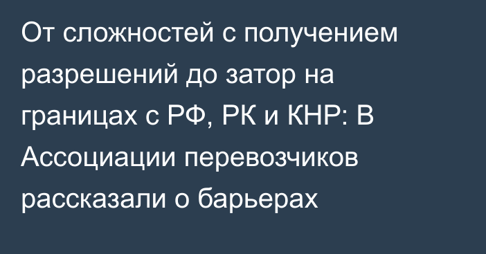 От сложностей с получением разрешений до затор на границах с РФ, РК и КНР: В Ассоциации перевозчиков рассказали о барьерах