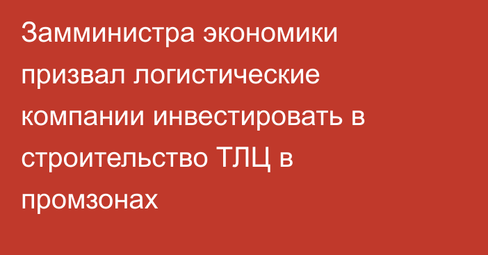Замминистра экономики призвал логистические компании инвестировать в строительство ТЛЦ в промзонах