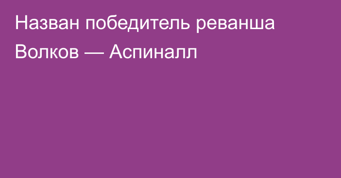 Назван победитель реванша Волков — Аспиналл